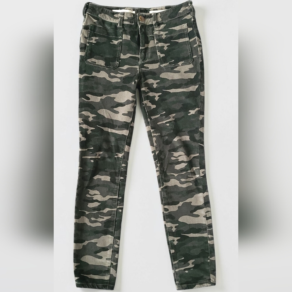 Anthropologie Pilcro Green Camo Corduroy High-Rise Skinny Pants, Women's 27